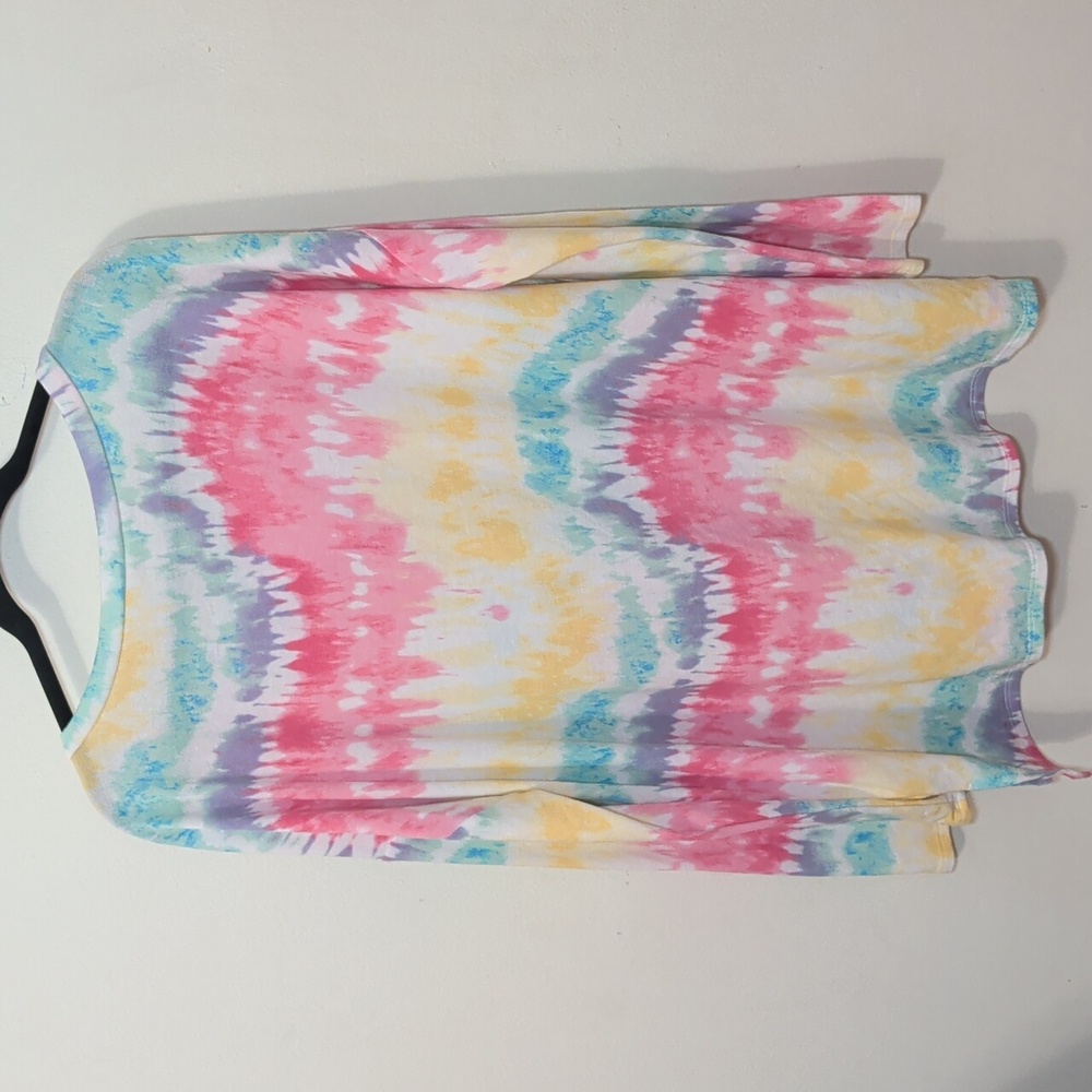 BiBi Tie-Dye T-Shirt Pink Yellow Blue Long Sleeve Hippie Retro 70s Womens Size L - Picture 5 of 5